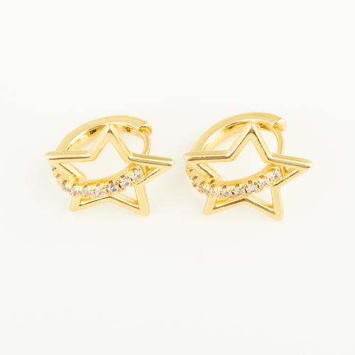 Cubic Zirconia Micro Pave Brass Earring, Star, gold color plated, micro pave cubic zirconia 