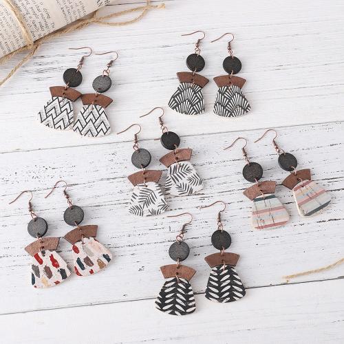 Fashion Create Jewelry Earring, PU Leather, with Zinc Alloy, printing, fashion jewelry & for woman 