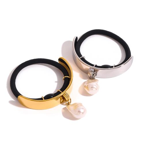 Ponytail Holder, 304 Stainless Steel, with Rubber Band & Plastic Pearl, plated, fashion jewelry & for woman [