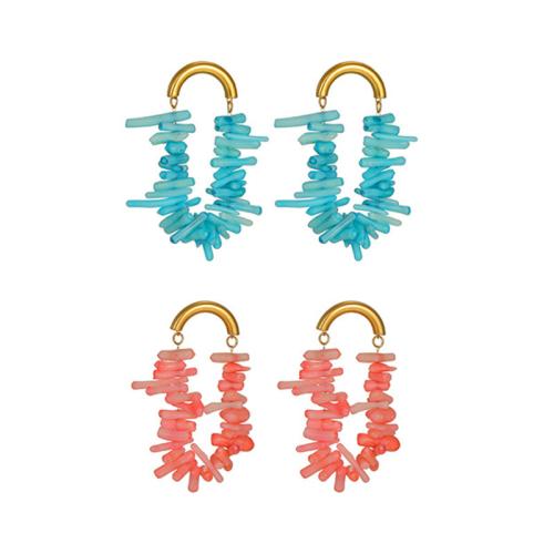 Boucle d'oreille en demi-gemme , Acier inoxydable 304, avec Gravier naturel, Placage, bijoux de mode & pour femme & creux, plus de couleurs à choisir, Vendu par paire