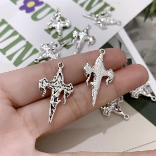 Zinc Alloy Cross Pendants, Fire Cross, antique silver color plated, DIY 