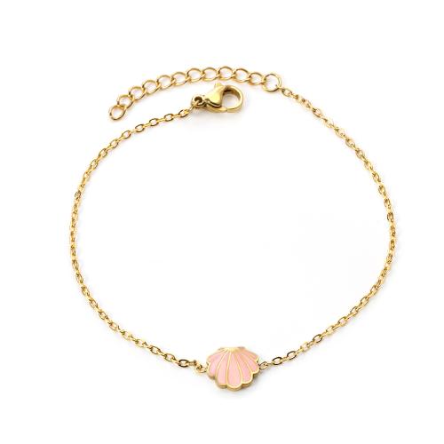 acero inoxidable 304 Pulsera, con 1.2inch extender cadena, Nácar, chapado en color dorado, para mujer & esmalte, longitud:aproximado 7 Inch, Vendido por UD[