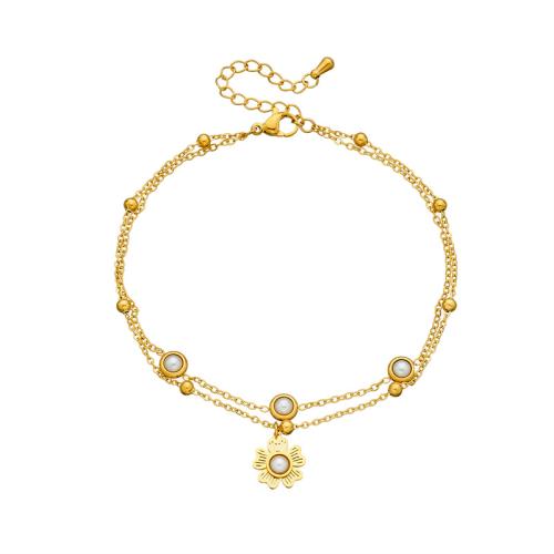 Acero inoxidable Pulsera con dijes, acero inoxidable 304, con Perlas plásticas, con 5.5cm extender cadena, chapado en color dorado, Doble capa & Joyería & para mujer, dorado, longitud:aproximado 20 cm, Vendido por Sarta[