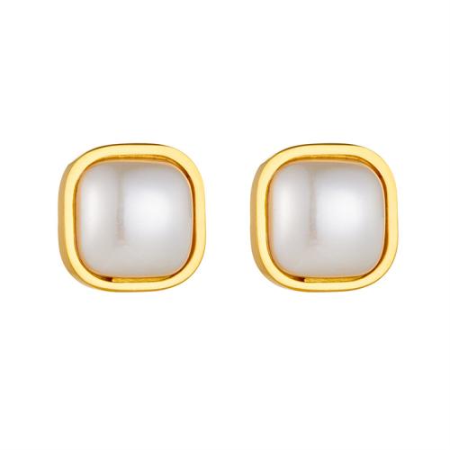 Edelstahl Stud Ohrring, 304 Edelstahl, mit Kunststoff Perlen, goldfarben plattiert, Modeschmuck & für Frau, goldfarben, 13mm, verkauft von Paar