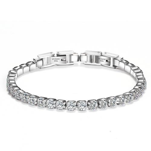 Stainless Steel Chain Bracelets, 304 Stainless Steel, fashion jewelry & micro pave cubic zirconia & for woman 4mm Approx 19 cm 