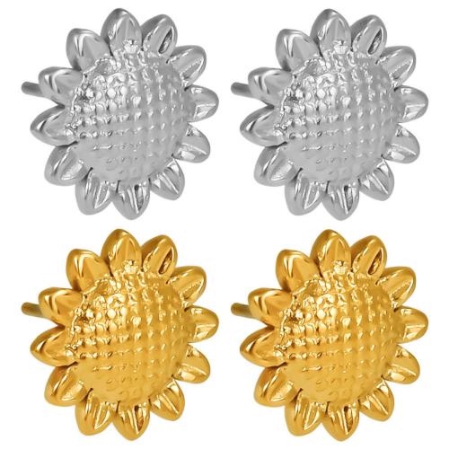 Stainless Steel Stud Earring, 304 Stainless Steel, Sunflower, Vacuum Ion Plating, fashion jewelry & for woman 