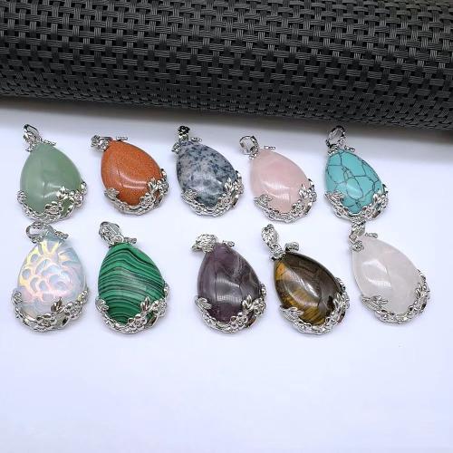 Gemstone Zinc Alloy Pendants, Natural Stone, with Zinc Alloy, Teardrop, silver color plated, DIY [