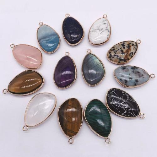 Gemstone Brass Pendants, Natural Stone, with Brass & Iron, Teardrop, gold color plated, DIY [