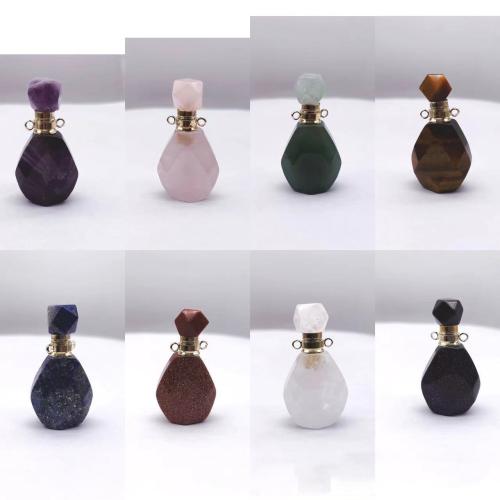 Natural Stone Perfume Bottle Pendant, with Brass & Iron, plated, DIY 