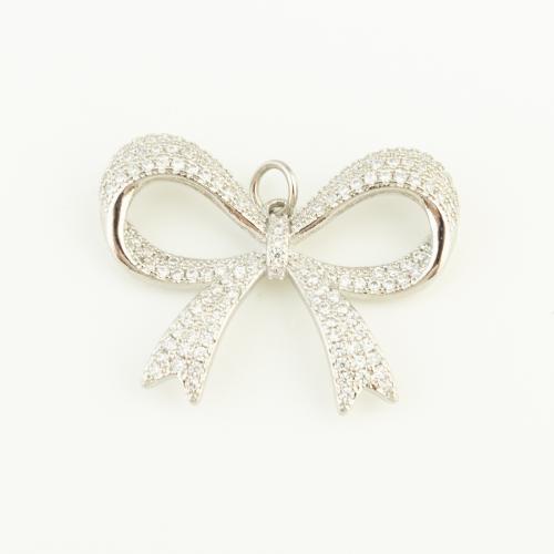 Cubic Zirconia Micro Pave Brass Pendant, Bowknot, silver color plated, DIY & micro pave cubic zirconia 