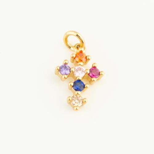 Pendentifs en laiton zircon cubique (CZ), Losange, Placage de couleur d'or, DIY & pavé de micro zircon, multicolore Vendu par PC[