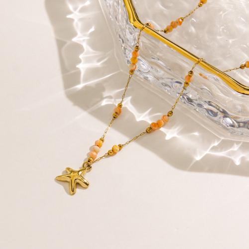 Gemstone Necklaces, 304 Stainless Steel, with Natural Stone, Starfish, gold color plated, for woman [