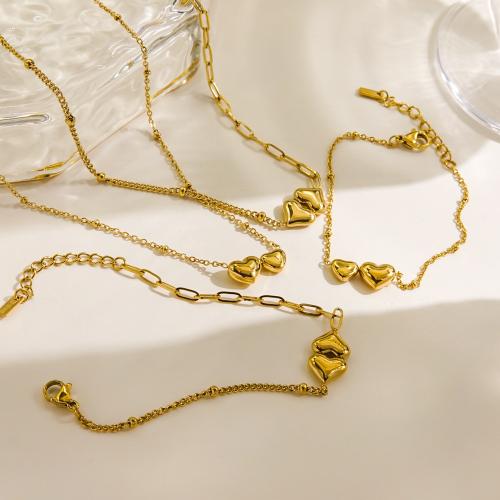 Fashion Stainless Steel Jewelry Sets, 304 Stainless Steel, Heart, gold color plated & for woman [