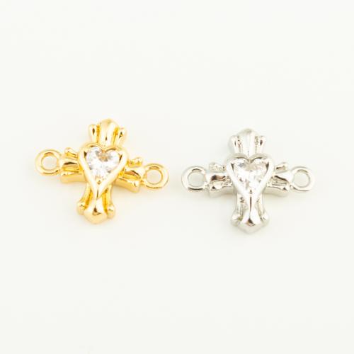 Cubic Zirconia Micro Pave Brass Connector, Cross, plated, DIY & micro pave cubic zirconia & 1/1 loop [