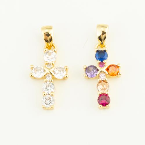 Cubic Zirconia Brass Pendants, Cross, gold color plated, DIY & micro pave cubic zirconia 