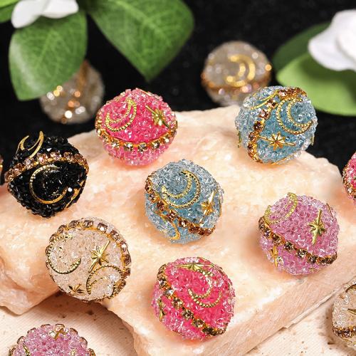 Acrylic Jewelry Beads, Round, DIY & with rhinestone, mixed colors, 17mm 