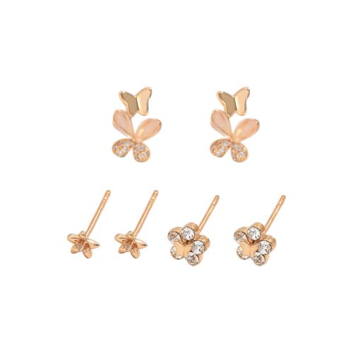 Cubic Zirconia Micro Pave Brass Earring, three pieces & micro pave cubic zirconia & for woman, golden 