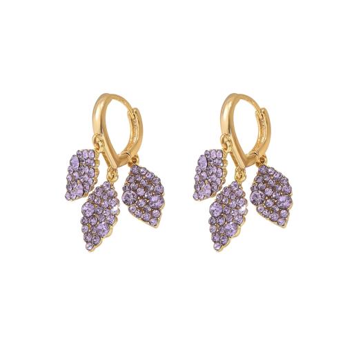 Rhinestone Brass Drop Earring, Leaf, fashion jewelry & for woman & with rhinestone, golden [