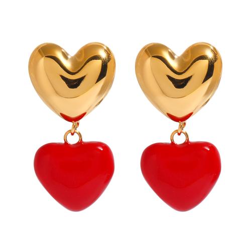 Stainless Steel Drop Earring, 304 Stainless Steel, Heart, plated, fashion jewelry & for woman & enamel, golden 