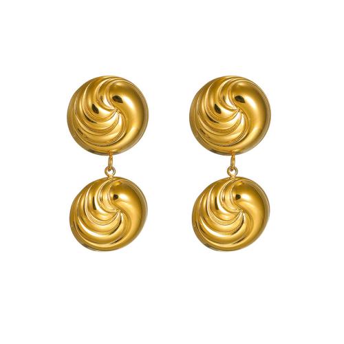 Stainless Steel Drop Earring, 304 Stainless Steel, Round, 18K gold plated, fashion jewelry & for woman 