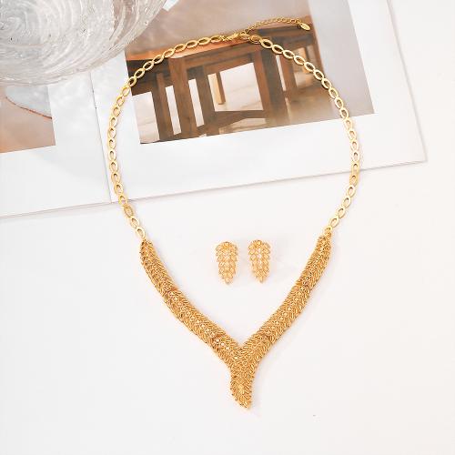 Brass Jewelry Set, Stud Earring & necklace, plated, for woman, gold 