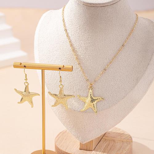 Sistemas del regalo de la joyería, fundición, pendiente & collar, Estrella de Mar, chapado, para mujer, dorado, Vendido por Set[