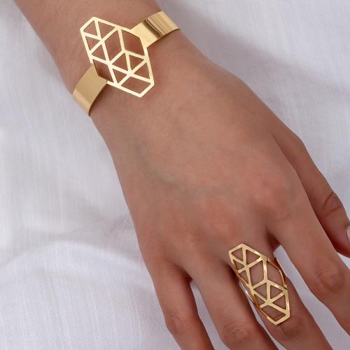 Fashion Zinc Alloy Jewelry Sets, cuff bangle & finger ring, plated, for woman, gold [