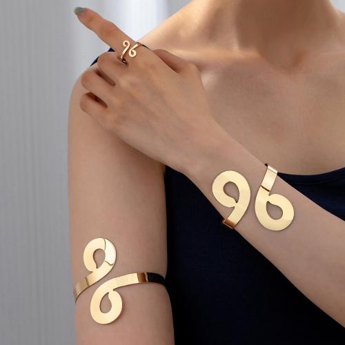 Fashion Zinc Alloy Jewelry Sets, Arm Bangle & cuff bangle & finger ring, plated, for woman, gold 