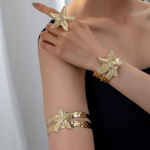 Fashion Zinc Alloy Jewelry Sets, Arm Bangle & cuff bangle & finger ring, Starfish, plated, for woman, gold [