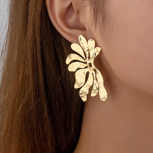 Iron Stud Earring, petals, plated, for woman, gold [