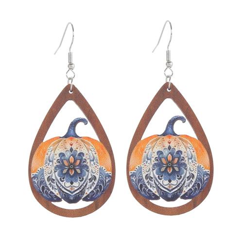 Wood Earring, Zinc Alloy, with Wood, printing & for woman 