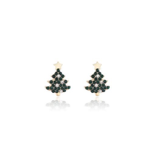 Pendientes de Navidad, aleación de zinc, chapado, para mujer & con diamantes de imitación, dorado, Vendido por Par