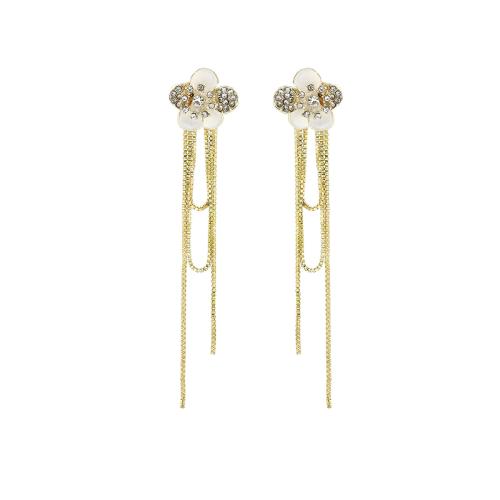 Zinc Alloy Rhinestone Drop Earring, plated, for woman & with rhinestone, golden 