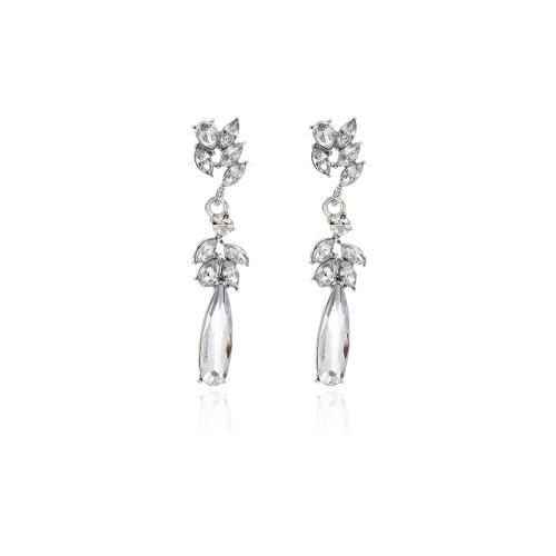 Zinc Alloy Rhinestone Drop Earring, plated, for woman & with rhinestone, silver color 