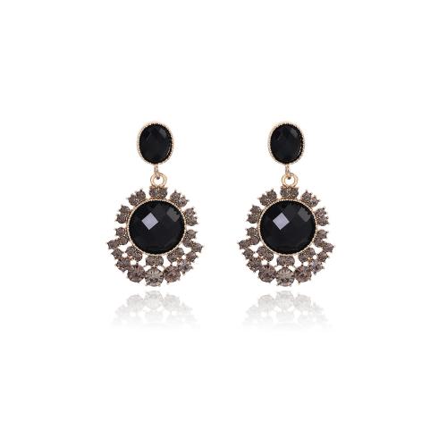 Zinc Alloy Rhinestone Drop Earring, plated, for woman & with rhinestone, black 