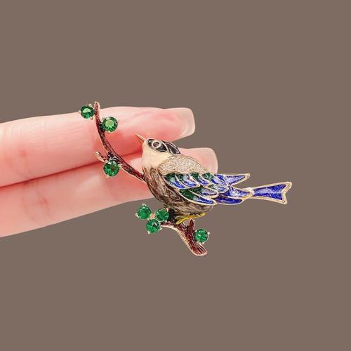 Enamel Brooch, Zinc Alloy, for woman & with rhinestone, mixed colors [