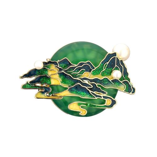 Zinc Alloy Jewelry Brooch, with Plastic Pearl, plated, for woman, green 