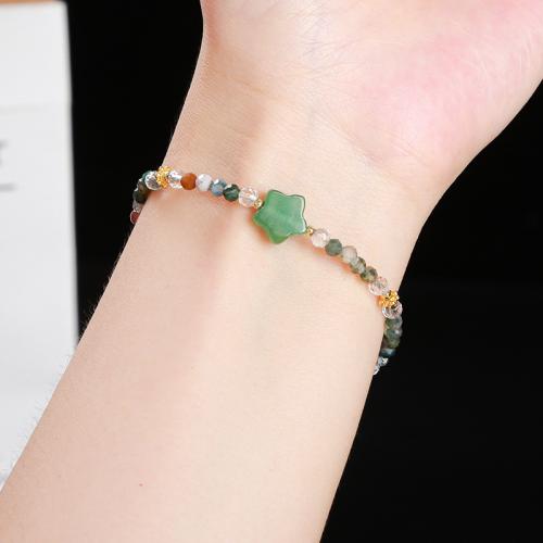 agate indienne bracelet, avec aventurine vert & Acier inoxydable 304, étoile, fait à la main, bijoux de mode & pour femme, beads length 3mm Environ 6-8 pouce, Vendu par PC[