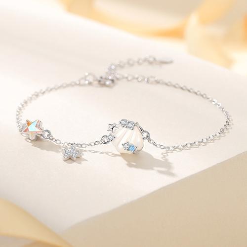 Plata de ley 925 Pulsera, con Nácar Blanca, con 1.6inch extender cadena, Nácar, micro arcilla de zirconia cúbica & para mujer, más colores para la opción, longitud:aproximado 6.1 Inch, Vendido por UD