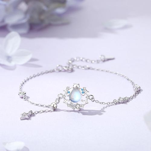 Plata de ley 925 Pulsera, con Vidrio, con 1.6inch extender cadena, Insectos, chapado en platina real, micro arcilla de zirconia cúbica & para mujer, longitud:aproximado 6.1 Inch, Vendido por UD[