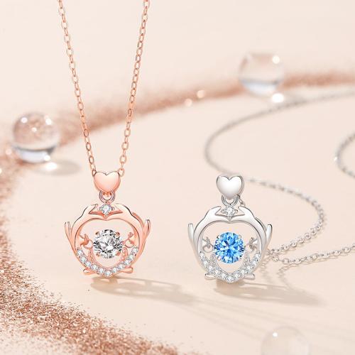 Argent sterling 925 collier, avec 2inch chaînes de rallonge, coeur, chaîne ovale & pavé de micro zircon & pour femme & creux, plus de couleurs à choisir Environ 15.7 pouce, Vendu par PC[