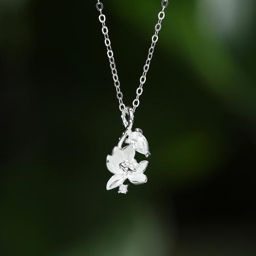 Argent sterling 925 collier, avec 2inch chaînes de rallonge, Lotus, chaîne ovale & pavé de micro zircon & pour femme, argent Environ 15.7 pouce, Vendu par PC