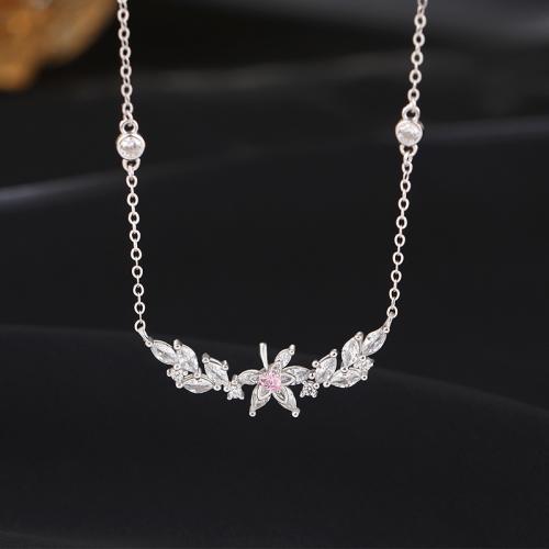 925 Sterling Silver Necklace, with 2inch extender chain, Maple Leaf, platinum plated, oval chain & micro pave cubic zirconia & for woman Approx 15.7 Inch [