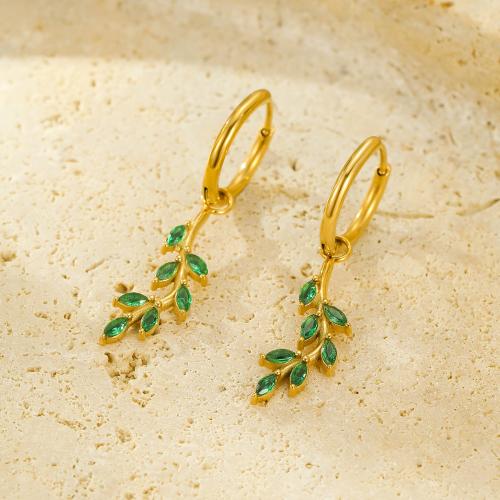 Stainless Steel Drop Earring, 304 Stainless Steel, 18K gold plated, fashion jewelry & micro pave cubic zirconia & for woman, golden, 40mm 