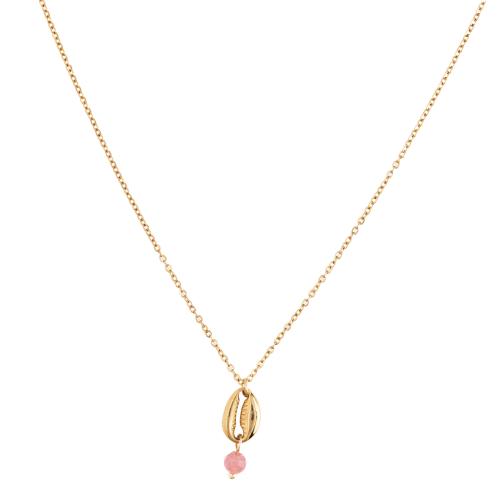 Stainless Steel Jewelry Necklace, 304 Stainless Steel, with Natural Stone, with 5cm extender chain, 18K gold plated, fashion jewelry & for woman, golden Approx 44 cm 