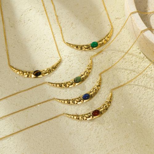 Stainless Steel Jewelry Necklace, 304 Stainless Steel, with Natural Stone, with 6cm extender chain, 18K gold plated, fashion jewelry & for woman Approx 42 cm 