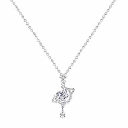 Zircon cubique Micro Pave collier en argent sterling, Argent sterling 925, avec 5cm chaînes de rallonge, bijoux de mode & pavé de micro zircon & pour femme Environ 40 cm, Vendu par PC