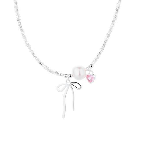 Cubic Zirconia Micro Pave Sterling Silver Necklace, 925 Sterling Silver, with Shell Pearl, with 6cm extender chain, fashion jewelry & micro pave cubic zirconia & for woman Approx 40 cm 