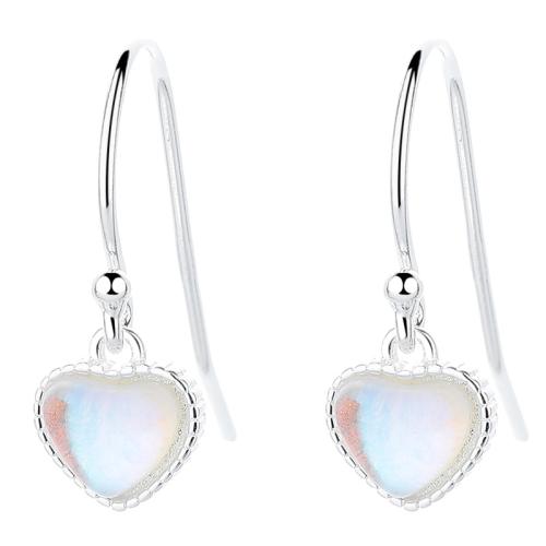 Sterling Silver Drop Earring, 925 Sterling Silver, with Moonstone, Heart, fashion jewelry & for woman 