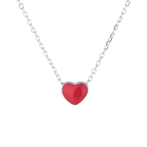 Collar de la joyería de plata esterlina, Plata de ley 925, con 5cm extender cadena, Corazón, para mujer & pegamento de gota, longitud:aproximado 40 cm, Vendido por UD